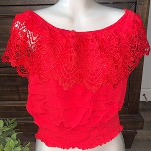 NWT FASHION NOVA RED STAYING CUTE OFF THE SHOULDER TOP